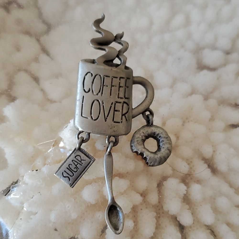 Vintage JJ Jonette Jewelry Coffee Lover Brooch